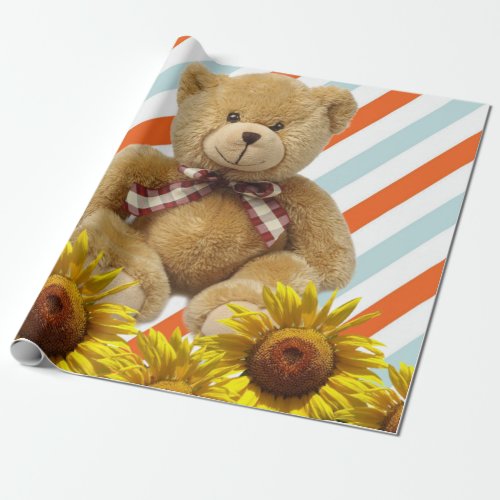 Sunflower Teddy Bear Matte Wrapping Paper