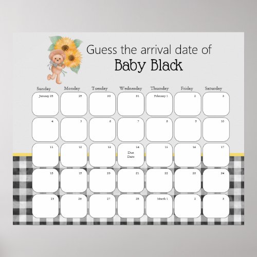 Sunflower Teddy Bear Picnic Guess The Due Date Poster