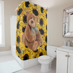 Sunflower Teddy Bear Shower Curtain