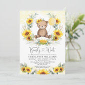 Sunflower Teddy Bear Summer Greenery Baby Shower Invitation (Standing Front)