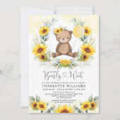 Sunflower Teddy Bear Summer Greenery Baby Shower Invitation (Front)