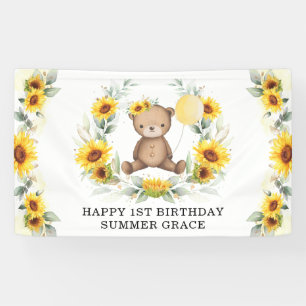 Sunflower Teddy Bear Yellow Balloon Happy Birthday Banner