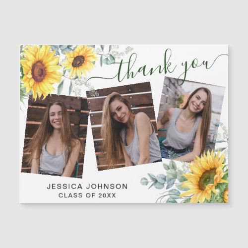 Sunflower Thank You 3 PHOTO Graduate Magnetic Card