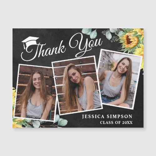 Sunflower Thank You 3 PHOTO Graduate Magnetic Card