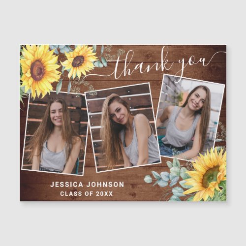 Sunflower Thank You 3 PHOTO Graduate Magnetic Card