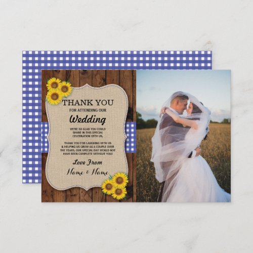 Sunflower Thank You Card Engagement Wedding Wood