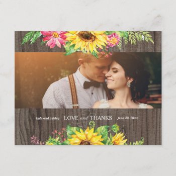 Sunflower Thank You Card For Wedding On Wood by LangDesignShop at Zazzle
