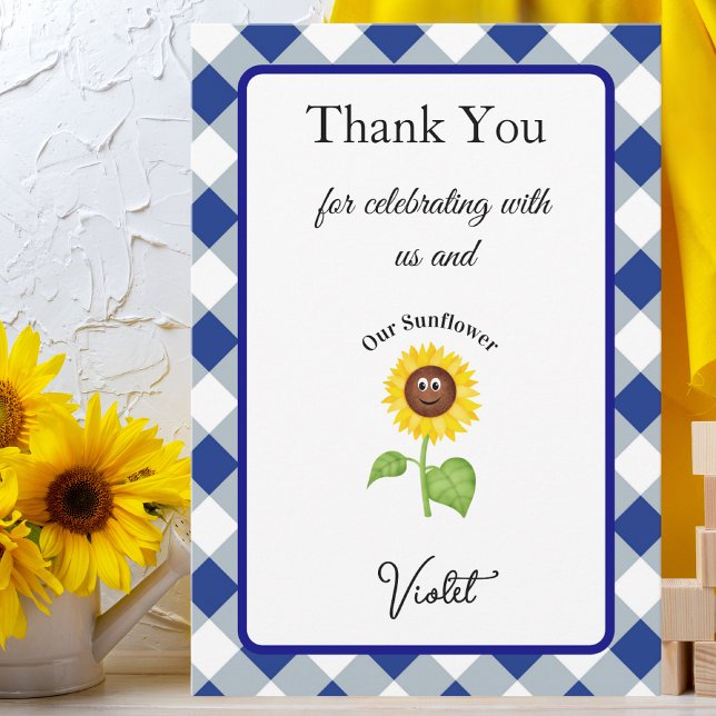 Sunflower Thank You Card Kids Birthday  (Sunflower Collection)