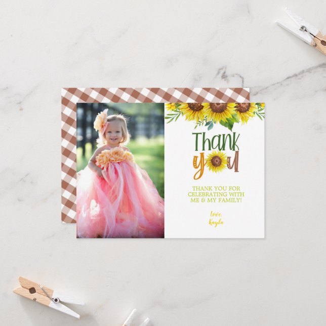Sunflower Thank You Card with Photo (Front/Back In Situ)