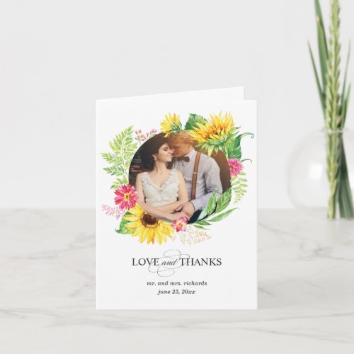 Sunflower Thank You Card with Photo for Wedding