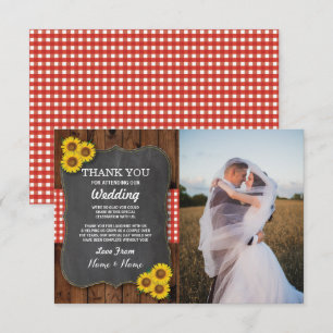 Sunflower Thank You Engagement Wedding Wood Photo Invitation