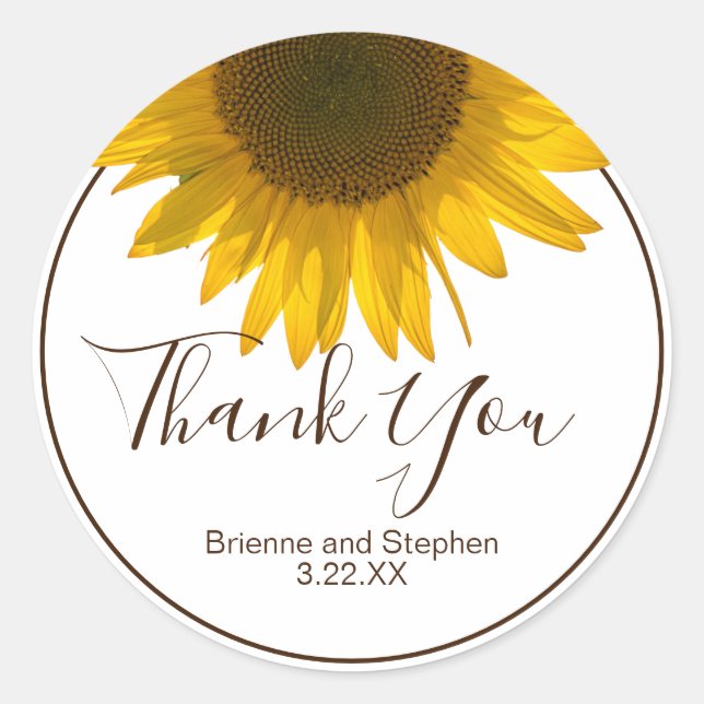 Sunflower Thank You Favor Gift Classic Round Sticker (Front)