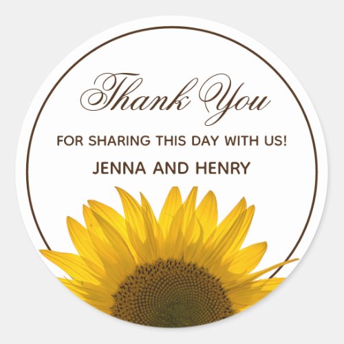 Sunflower Thank You Floral Script Country Classic Round Sticker