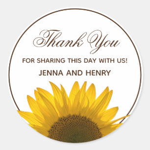 Sunflower Thank You Floral Script Country Classic Round Sticker