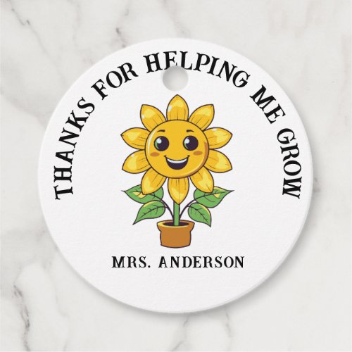 Sunflower thank you for helping me grow teacher favor tags
