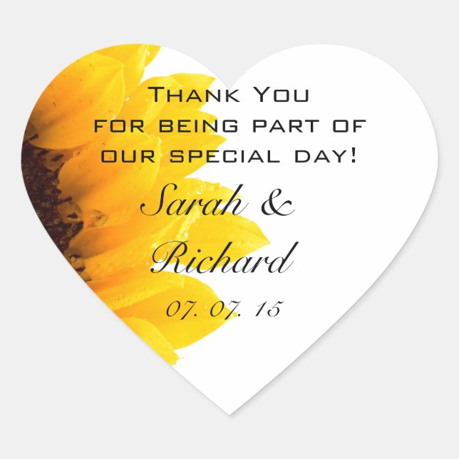 Sunflower Thank You Hearts Wedding Favor Stickers (Front)