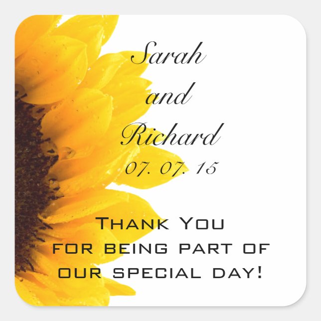 Sunflower Thank You Message Wedding Favor Stickers (Front)