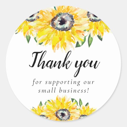 Sunflower Thank you Small Business Script Boutique Classic Round Sticker