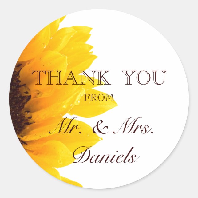 Sunflower Thank You Wedding Favor Sticker (Front)