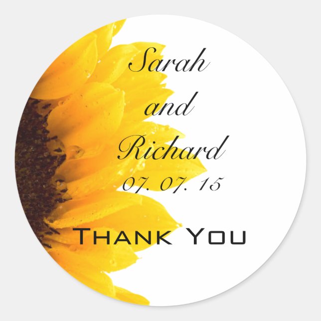Sunflower Thank You Wedding Favor Stickers (Front)
