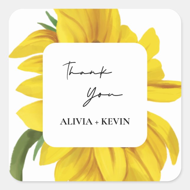 Sunflower Thank You Wedding Square Sticker (Front)