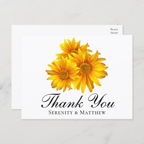 Sunflower Thank You Yellow Floral Wedding Postcard