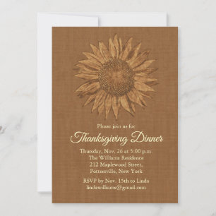 Sunflower Thanksgiving Dinner Invitation