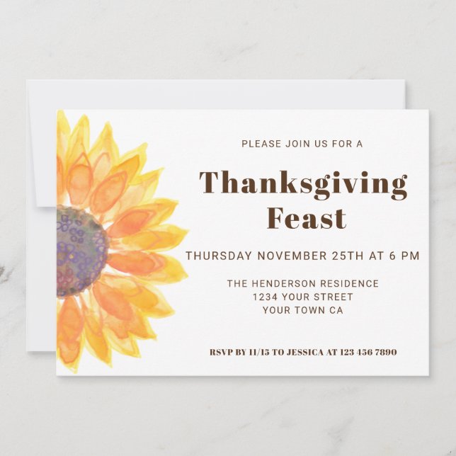 Sunflower Thanksgiving Dinner Invitation (Front)