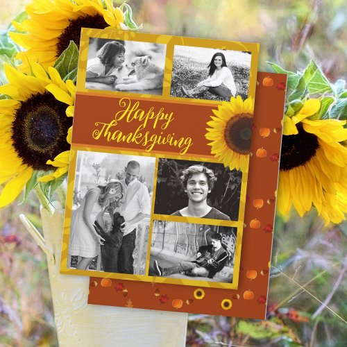 Sunflower Thanksgiving Five Photo Card Greeting