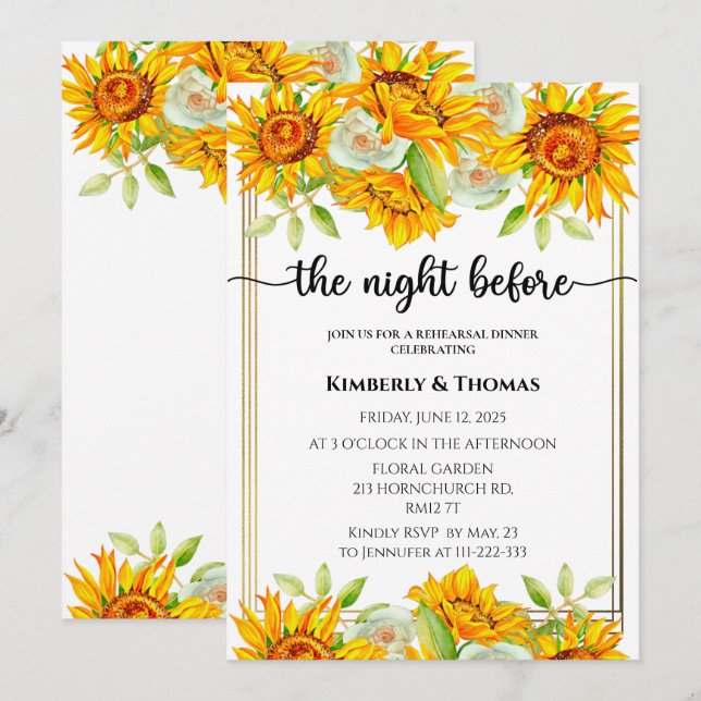 Sunflower the night before rehearsal dinner invitation (Front/Back)