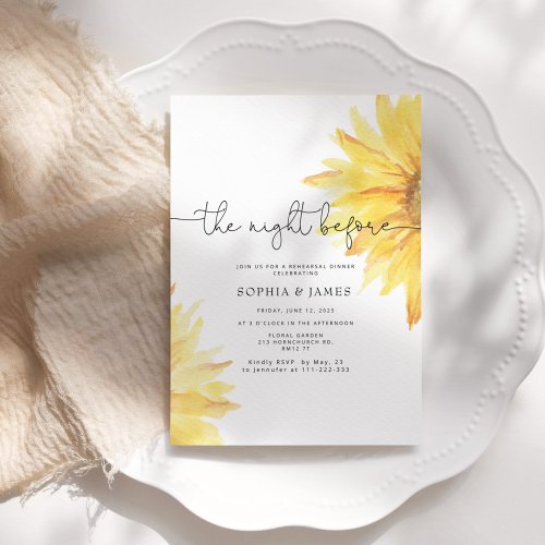 Sunflower the night before rehearsal dinner invitation