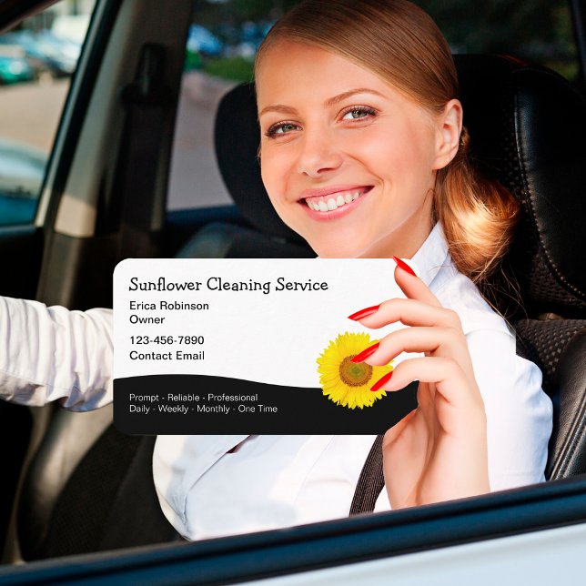 Sunflower Theme House Cleaning Service  Business Card (Creator Uploaded)
