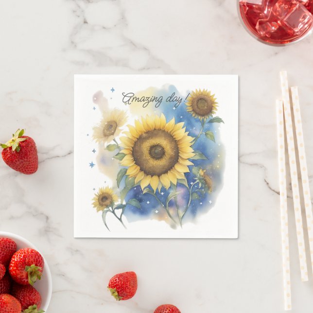 Sunflower theme party napkins. Floral party Napkins (Insitu)