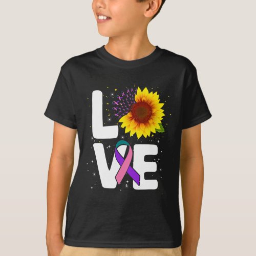 Sunflower Thyroid Cancer Awareness Gift Survivor  T_Shirt