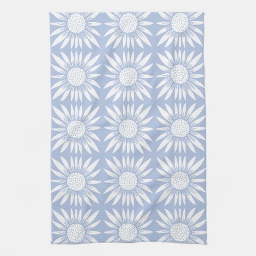 Sunflower Tile Pattern Blue White Kitchen Towel