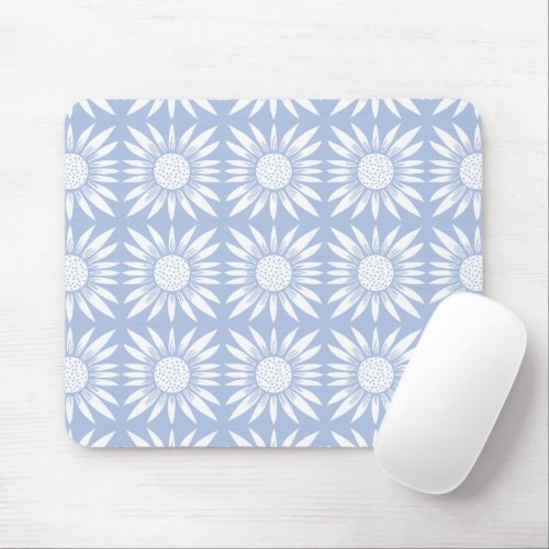 Sunflower Tile Pattern Blue White Mouse Pad