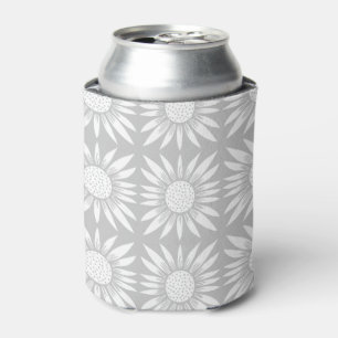 Sunflower Tile Pattern Gray White Can Cooler
