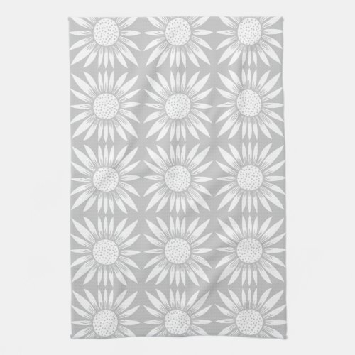 Sunflower Tile Pattern Gray White Kitchen Towel