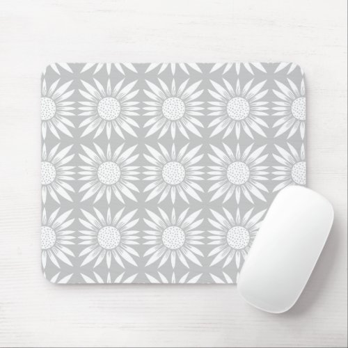 Sunflower Tile Pattern Gray White Mouse Pad