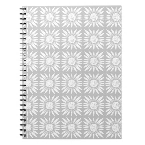 Sunflower Tile Pattern Gray White Notebook