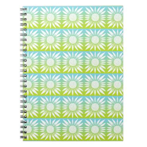 Sunflower Tile Pattern Green BLue Notebook