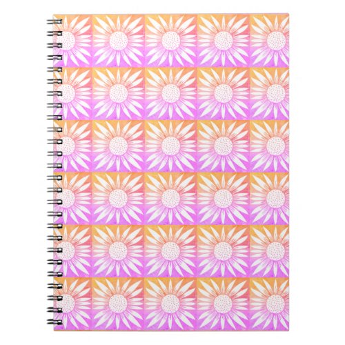 Sunflower Tile Pattern Pink Orange Notebook