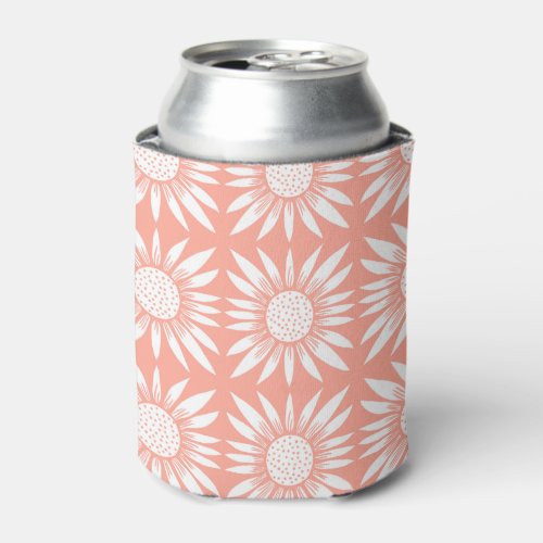 Sunflower Tile Pattern Pink White Can Cooler