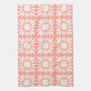 Sunflower Tile Pattern Pink White Kitchen Towel