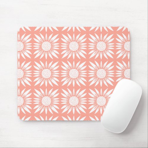 Sunflower Tile Pattern Pink White Mouse Pad