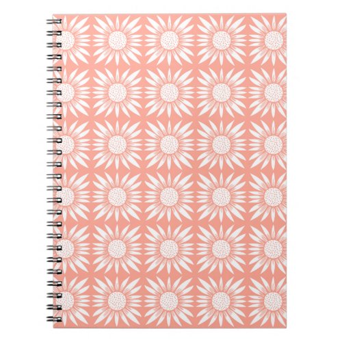 Sunflower Tile Pattern Pink White Notebook