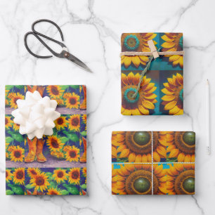 Sunflower Tiles Trio Wrapping Paper Sheets