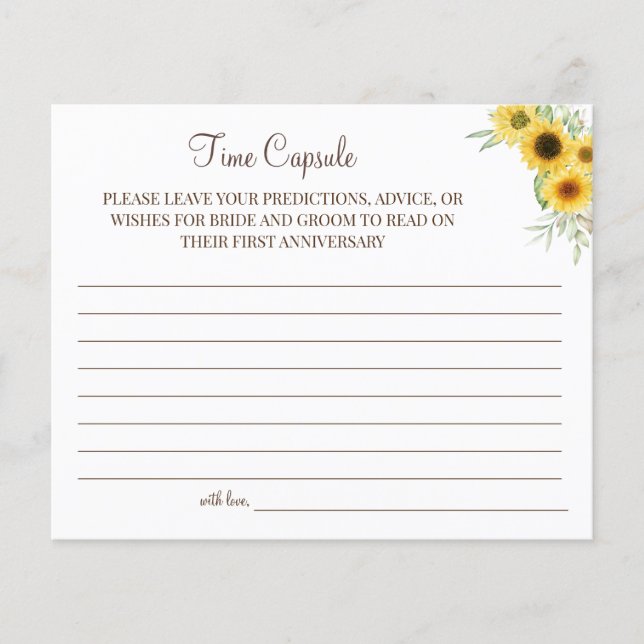 Sunflower Time Capsule wedding anniversary card Flyer (Front)