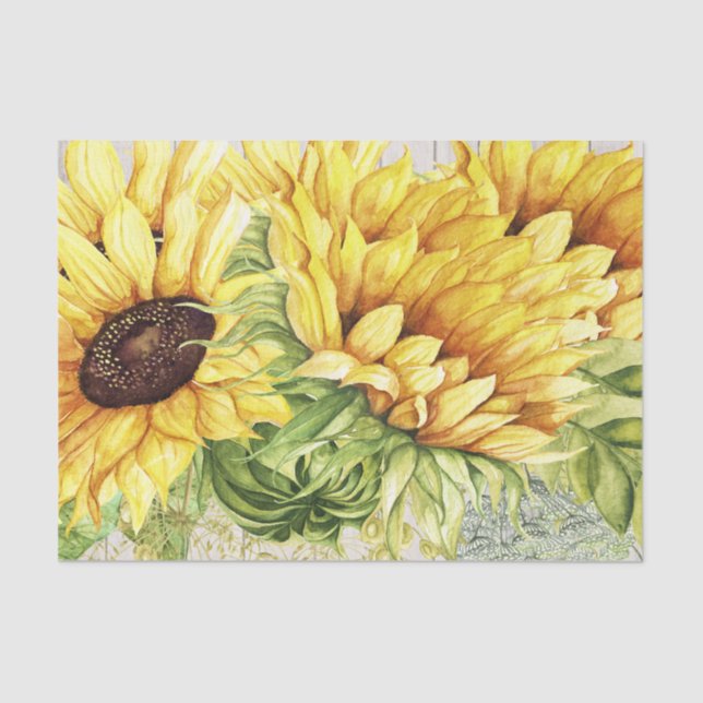 Sunflower Tissue with Wood Image Background Tissue Paper (Front)