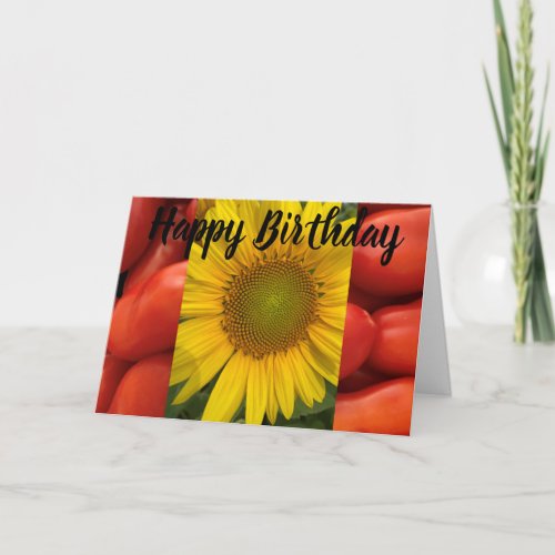 SUNFLOWER TOMATOES PHOTO BIRTHDAY GREETING CARD